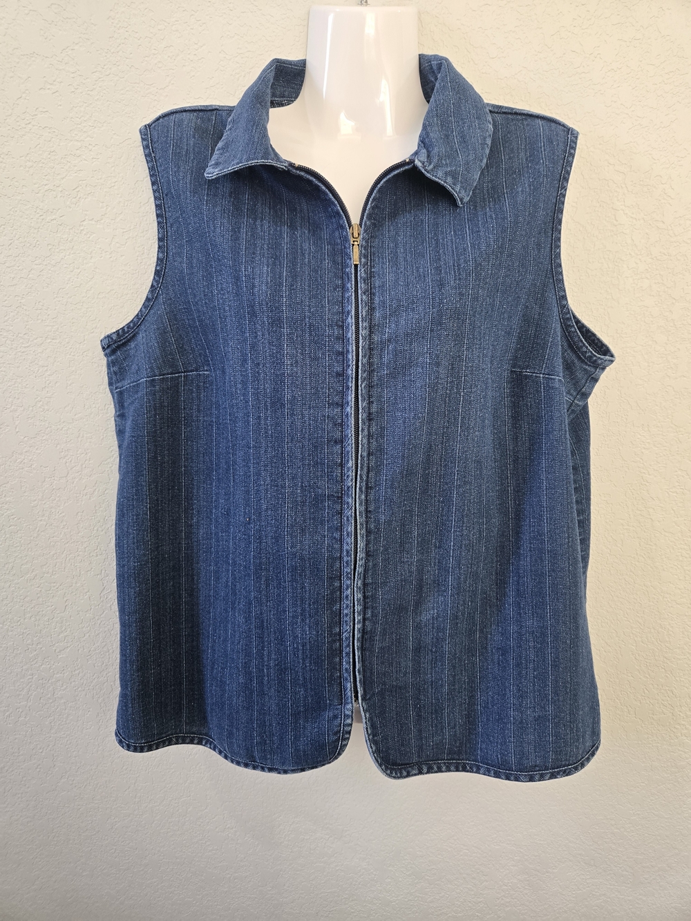 Allison Daley Dark Blue Striped Denim Vest